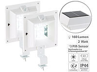Lunartec 2er-Set Solar-LED-Dachrinnenleuchten mit PIR-Sensor, 160 lm, 2W, IP44; LED-Solar-Wegeleuchten LED-Solar-Wegeleuchten LED-Solar-Wegeleuchten