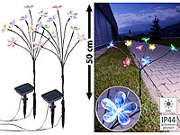 Lunartec 2er-Set Solar-LED-Lichtersträucher mit je 8 Blüten und Erdspieß, 50 cm; LED-Solar-Lichterketten (warmweiß) LED-Solar-Lichterketten (warmweiß) 