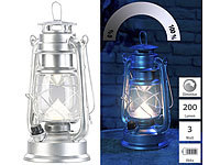 Lunartec Ultra helle LED-Sturmlampe, Akku, 200lm, 3W, tageslichtweiß, silbern; Petroleum-Sturmlaternen 