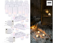 Lunartec 3er-Set, je 6 LED-Akku-Teelichter, flackernde Flamme, Teelichthalter; Party-LED-Lichterketten in Glühbirnenform Party-LED-Lichterketten in Glühbirnenform Party-LED-Lichterketten in Glühbirnenform 