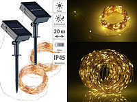 Lunartec 2er-Set Solar-Lichterkette aus Kupferdraht, 200 warmweiße LEDs, 8 Modi; LED-Solar-Lichterketten (warmweiß) LED-Solar-Lichterketten (warmweiß) LED-Solar-Lichterketten (warmweiß) LED-Solar-Lichterketten (warmweiß)