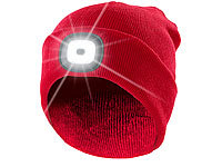 Lunartec Rote Strickmütze mit weißen (vorne) & roten (hinten) LEDs