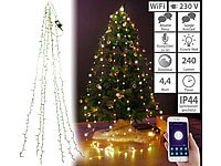 Lunartec WLAN-Tannenbaum-Überwurf-Lichterkette mit App, 6 Girlanden, 240 LEDs; Kabellose, dimmbare LED-Weihnachtsbaumkerzen mit Fernbedienung und Timer 