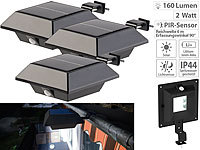 Lunartec Solar-LED-Dachrinnenleuchte, 160 lm, 2 W, PIR-Sensor, schwarz, 3er-Set; LED-Solar-Wegeleuchten LED-Solar-Wegeleuchten LED-Solar-Wegeleuchten LED-Solar-Wegeleuchten