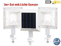 Lunartec 3er-Set Solar-LED-Dachrinnenleuchte, 20 lm, 0,2 W, Licht-Sensor, weiß