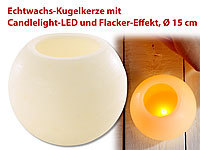 Lunartec Echtwachs-Kugelkerze mit Candlelight-LED und Flacker-Effekt, Ø 15 cm; LED-Echtwachskerzen mit Fernbedienungen LED-Echtwachskerzen mit Fernbedienungen 