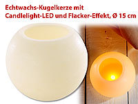 Lunartec Echtwachs-Kugelkerze mit Candlelight-LED und Flacker-Effekt, Ø 15 cm