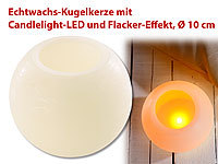 Lunartec Echtwachs-Kugelkerze mit Candlelight-LED und Flacker-Effekt, Ø 10 cm; LED-Echtwachskerzen mit Fernbedienungen LED-Echtwachskerzen mit Fernbedienungen 