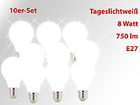 Lunartec SMD-LED-Lampe E27, 360°, 8 Watt, 750 Lumen, tageslichtweiß, 10er-Set; Lampensockel E27 mit Radar-Bewegungssensor, Lampensockel-Adapter Lampensockel E27 mit Radar-Bewegungssensor, Lampensockel-Adapter 