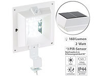 Lunartec Solar-LED-Dachrinnenleuchte mit PIR-Sensor, 160 lm, 2 Watt, IP44, weiß; LED-Solar-Außenlampen mit PIR-Sensoren (neutralweiß) LED-Solar-Außenlampen mit PIR-Sensoren (neutralweiß) LED-Solar-Außenlampen mit PIR-Sensoren (neutralweiß) LED-Solar-Außenlampen mit PIR-Sensoren (neutralweiß) 