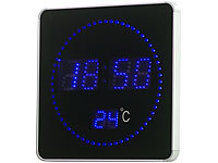 Lunartec Flache LED-Funk-Tisch & Wanduhr, Temperatur-Anzeige, blaue LEDs