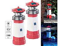Lunartec 2er-Set Solar-Deko-Leuchttürme mit LED-Licht & drehendem Reflektor; LED-Solar-Lichterketten (warmweiß) LED-Solar-Lichterketten (warmweiß) 