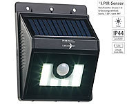 Lunartec Solar-LED-Wandleuchte mit Bewegungsmelder, Dimm-Funktion, 180 lm, IP44; LED-Solar-Außenlampen mit PIR-Sensoren (neutralweiß) 