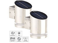 Lunartec 2er-Set Elegante Solar-LED-Wandleuchte für den Außenbereich, Edelstahl; LED-Solar-Wegeleuchten LED-Solar-Wegeleuchten LED-Solar-Wegeleuchten 