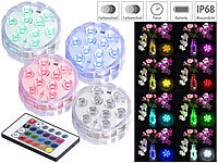 Lunartec 4er-Set RGB-LED-Unterwasserleuchten mit Fernbedienung, IP68; Kabellose, dimmbare LED-Weihnachtsbaumkerzen mit Fernbedienung und Timer Kabellose, dimmbare LED-Weihnachtsbaumkerzen mit Fernbedienung und Timer Kabellose, dimmbare LED-Weihnachtsbaumkerzen mit Fernbedienung und Timer