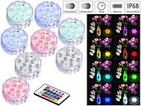 Lunartec 8er-Set RGB-LED-Unterwasserleuchten mit Fernbedienung, IP68; Kabellose, dimmbare LED-Weihnachtsbaumkerzen mit Fernbedienung und Timer Kabellose, dimmbare LED-Weihnachtsbaumkerzen mit Fernbedienung und Timer Kabellose, dimmbare LED-Weihnachtsbaumkerzen mit Fernbedienung und Timer