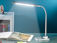 Lunartec LED-Schreibtischlampe 7 W mit langem Schwanenhals (refurbished); LED-Tageslichtlampen mit einstellbarer Helligkeit und Farbtemperatur, Timer 