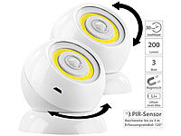 Lunartec 2er-Set ultrahelle COB-LED-Akku-Leuchten mit PIR Sensor, 200 lm, weiß; LED-Batterieleuchten mit Bewegungsmelder LED-Batterieleuchten mit Bewegungsmelder LED-Batterieleuchten mit Bewegungsmelder