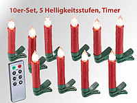 Lunartec 10er-Set LED-Weihnachtsbaum-Kerzen mit IR-Fernbedienung, rot