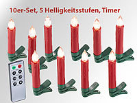 Lunartec 10er-Set LED-Weihnachtsbaum-Kerzen mit IR-Fernbedienung, rot; LED-Weihnachtsbaumkerzen-Lichterketten, Party-LED-Lichterketten in Glühbirnenform LED-Weihnachtsbaumkerzen-Lichterketten, Party-LED-Lichterketten in Glühbirnenform LED-Weihnachtsbaumkerzen-Lichterketten, Party-LED-Lichterketten in Glühbirnenform LED-Weihnachtsbaumkerzen-Lichterketten, Party-LED-Lichterketten in Glühbirnenform