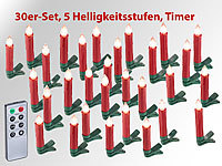 Lunartec 30er-Set LED-Weihnachtsbaum-Kerzen mit IR-Fernbedienung, rot; LED-Weihnachtsbaumkerzen-Lichterketten, Party-LED-Lichterketten in Glühbirnenform LED-Weihnachtsbaumkerzen-Lichterketten, Party-LED-Lichterketten in Glühbirnenform LED-Weihnachtsbaumkerzen-Lichterketten, Party-LED-Lichterketten in Glühbirnenform LED-Weihnachtsbaumkerzen-Lichterketten, Party-LED-Lichterketten in Glühbirnenform