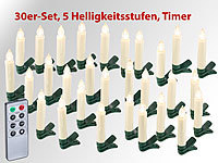Lunartec 30er-Set LED-Weihnachtsbaum-Kerzen mit IR-Fernbedienung, Timer, weiß; LED-Weihnachtsbaumkerzen-Lichterketten, Party-LED-Lichterketten in Glühbirnenform LED-Weihnachtsbaumkerzen-Lichterketten, Party-LED-Lichterketten in Glühbirnenform LED-Weihnachtsbaumkerzen-Lichterketten, Party-LED-Lichterketten in Glühbirnenform LED-Weihnachtsbaumkerzen-Lichterketten, Party-LED-Lichterketten in Glühbirnenform