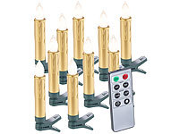 Lunartec 10er-Set LED-Weihnachtsbaum-Kerzen mit Fernbedienung und Timer, gold