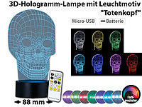 Lunartec 3D-Hologramm-Lampe mit Leuchtmotiv "Totenkopf", 7-farbig; LED-Tischlampen mit PIR-Sensoren LED-Tischlampen mit PIR-Sensoren 