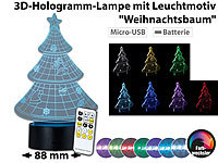 Lunartec 3D-Hologramm-Lampe mit Leuchtmotiv "Weihnachtsbaum", 7-farbig