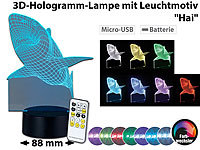 Lunartec 3D-Hologramm-Lampe mit Leuchtmotiv "Hai", 7-farbig; LED-Tischlampen mit PIR-Sensoren LED-Tischlampen mit PIR-Sensoren 