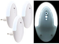 Lunartec 3er-Set LED-Steckdosen-Nachtlichter mit Dämmerungs-Sensor, 6 lm, weiß; LED-Batterieleuchten mit Bewegungsmelder 