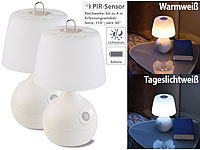 Lunartec 2er-Set LED-Tischlampe, PIR & Licht-Sensor, warm & tageslichtweiß