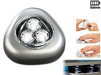 Lunartec "Stick & Push" Light mit 3 weißen LEDs (silber); LED-Batterieleuchten mit Bewegungsmelder 
