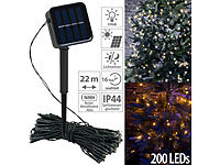 Lunartec Solar-Lichterkette, 200 warmweiße LEDs, 8 Modi, 22 m, Dämmerungssensor; LED-Lichterketten für innen und außen 