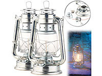 Lunartec 2er-Set Nostalgische Petroleum-Sturmlaternen mit Glaskolben, verzinkt; Up/Down-Lampen, LED-Sturmlampen Up/Down-Lampen, LED-Sturmlampen 