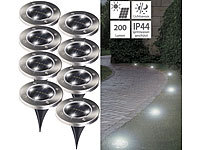 Lunartec 8er-Set Solar-Gartenstrahler mit Erdspieß, 200 lm, IP44; LED-Solar-Wegeleuchten LED-Solar-Wegeleuchten