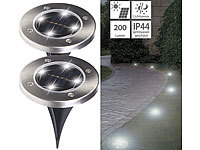 Lunartec 2er-Set Solar-Bodenleuchte-Gartenstrahler mit Erdspieß, 200 lm, IP44; LED-Solar-Wegeleuchten 
