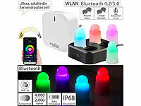 Lunartec 4er-Set wetterfeste LED-RGBWW-Kerzen mit Akku, Ladesch., WLAN-Gateway