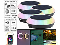 Lunartec 4er-Set Solar-Outdoor-Leuchte, RGB-CCT-LEDs, PIR, Bluetooth, App, 90lm; LED-Solar-Wegeleuchten LED-Solar-Wegeleuchten 
