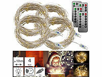 Lunartec 4er-Set USB-LED-Lichterdraht, 100 LEDs, 8 Modi, 10 m, warmweiß; LED-Lichtbänder 