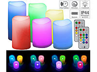 Lunartec 6er-Set dimmbare RGB-LED-Kerzen mit Timer & Fernbedienung, bunt, IP44; Akku-LED-Teelicht-Sets mit Ladestation Akku-LED-Teelicht-Sets mit Ladestation 