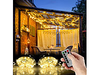 Lunartec 2er-Set LED-Lichtervorhänge, 300 LEDs, Fernbedienung, 3x3 m, warmweiß; LED-Solar-Lichterketten (warmweiß), LED-Lichterketten für innen und außen 