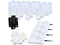 Lunartec 24er-Set Akku-LED-Teelichter mit Ladestation, Fernbedienung, 15 Std.; Party-LED-Lichterketten in Glühbirnenform Party-LED-Lichterketten in Glühbirnenform 