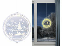 Lunartec Weihnachtliches Fenster-Licht "Merry Christmas" mit 26 LEDs, Ø 16 cm; LED-Batterieleuchten mit Bewegungsmelder 