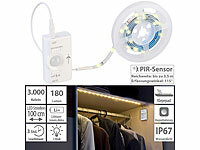 Lunartec Akku-LED-Streifen, 30 warmweiße LEDs, PIR-Sensor, 180 lm, 100 cm, IP65; LED-Batterieleuchten mit Bewegungsmelder LED-Batterieleuchten mit Bewegungsmelder 
