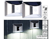 Lunartec 2er-Set Solar-LED-Wandleuchte mit PIR-Sensor, Edelstahl, 20 lm, IP44; LED-Solar-Wegeleuchten mit Bewegungssensoren 