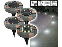 Lunartec 4er-Set Solar-Akku-Bodenleuchten mit 8 LEDs, warmweiß, IP44; LED-Solar-Wegeleuchten 