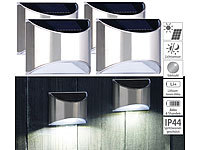 Lunartec 4er-Set Solar-LED-Wandleuchte mit Lichtsensor, Edelstahl, 20 lm, IP44; LED-Solar-Wegeleuchten 