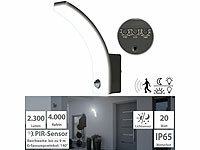 Lunartec LED-Außenwandleuchte mit PIR-Sensor, 2.300 lm, 20 W, IP65, schwarz; LED-Solar-Wegeleuchten 