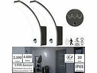 Lunartec 2er-Set LED-Außenwandleuchte PIR-Sensor, 2.300 lm, 20 W, IP65, schwarz; LED-Solar-Wegeleuchten 